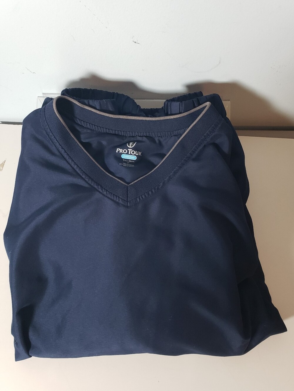 Pro Tour Cool Play Navy Blue Pullover Golf Windshirt V-neck Elastic Hem Athletic
